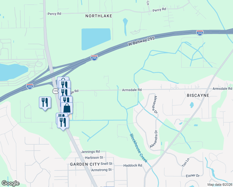 map of restaurants, bars, coffee shops, grocery stores, and more near 2960 Armsdale Road in Jacksonville