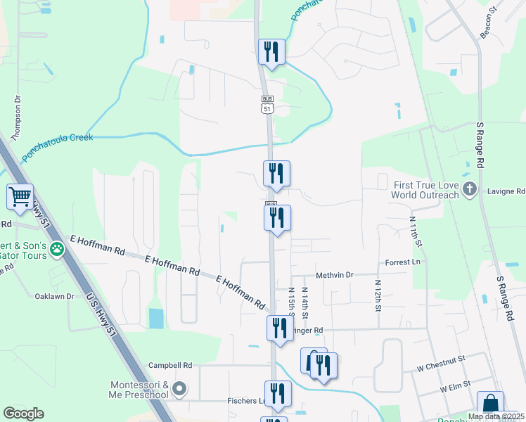 map of restaurants, bars, coffee shops, grocery stores, and more near 1646 U.S. 51 Business in Ponchatoula