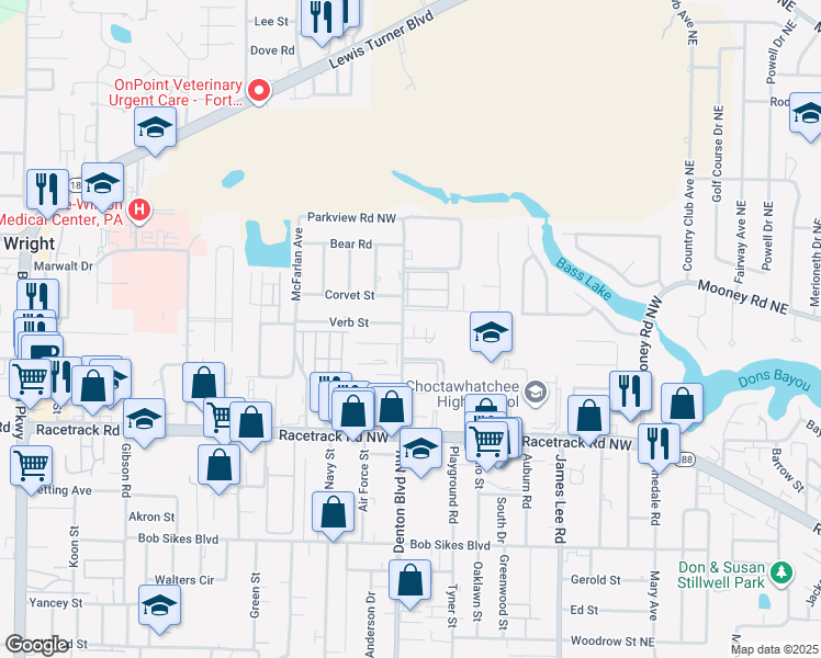 map of restaurants, bars, coffee shops, grocery stores, and more near 901 Tokalon Court in Fort Walton Beach