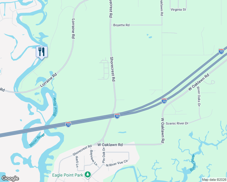 map of restaurants, bars, coffee shops, grocery stores, and more near 11504 Shorecrest Road in Biloxi