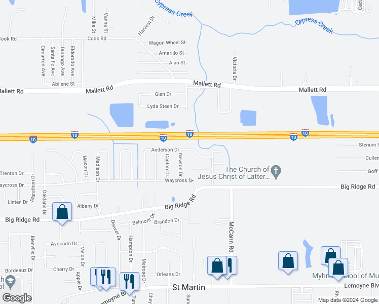 map of restaurants, bars, coffee shops, grocery stores, and more near 15331 Anderson Drive in Biloxi