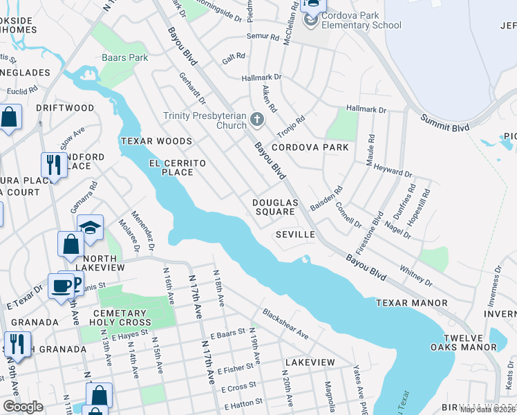 map of restaurants, bars, coffee shops, grocery stores, and more near 3455 Dunwoody Drive in Pensacola