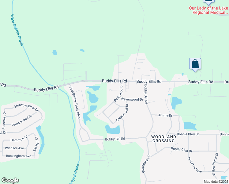 map of restaurants, bars, coffee shops, grocery stores, and more near 12364 Mimosa Drive in Denham Springs