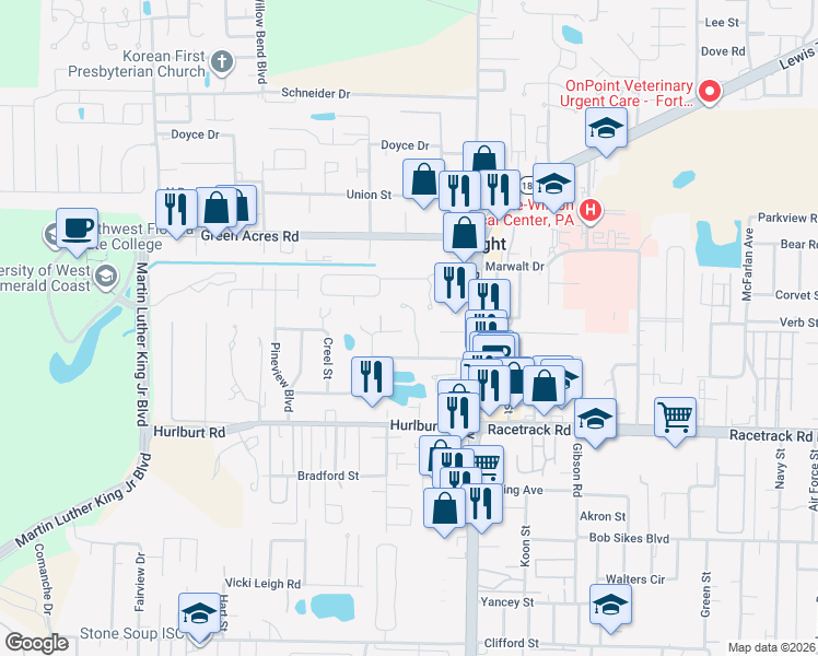 map of restaurants, bars, coffee shops, grocery stores, and more near 906 Cloverdale Court in Fort Walton Beach