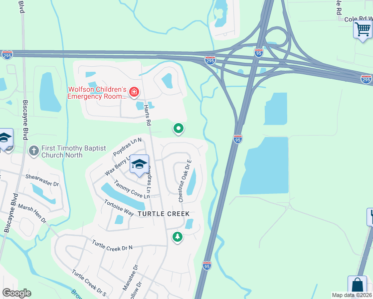 map of restaurants, bars, coffee shops, grocery stores, and more near 709 Chestnut Oak Drive North in Jacksonville