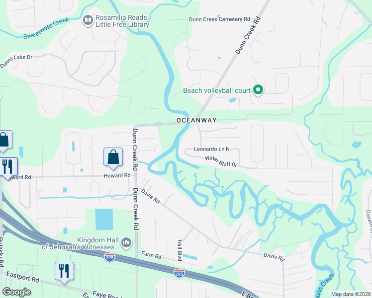 map of restaurants, bars, coffee shops, grocery stores, and more near 11809 Leonardo Lane North in Jacksonville