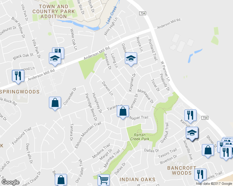 map of restaurants, bars, coffee shops, grocery stores, and more near 13210 Jenner Lane in Austin