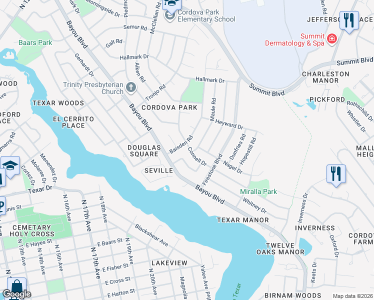 map of restaurants, bars, coffee shops, grocery stores, and more near 2381 Connell Drive in Pensacola