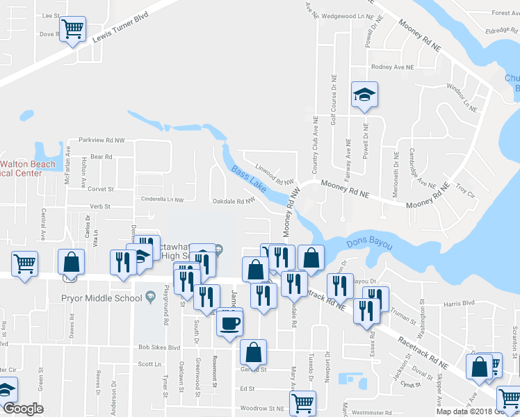 map of restaurants, bars, coffee shops, grocery stores, and more near 8 Sherwood Road Northwest in Fort Walton Beach