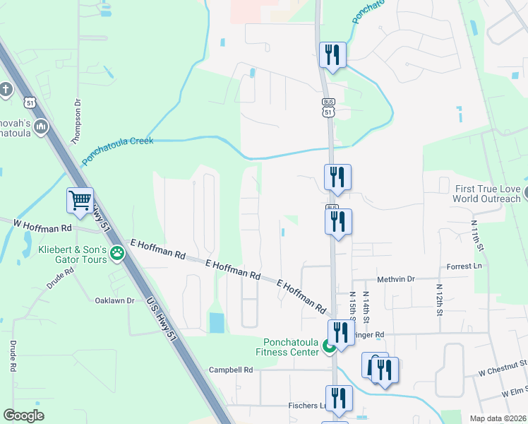 map of restaurants, bars, coffee shops, grocery stores, and more near 41120 Berry Ridge Drive in Ponchatoula