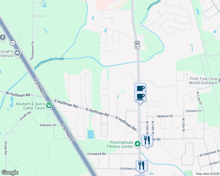 map of restaurants, bars, coffee shops, grocery stores, and more near 41120 Berry Ridge Drive in Ponchatoula