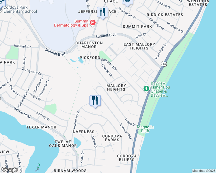 map of restaurants, bars, coffee shops, grocery stores, and more near 3215 Newton Drive in Pensacola