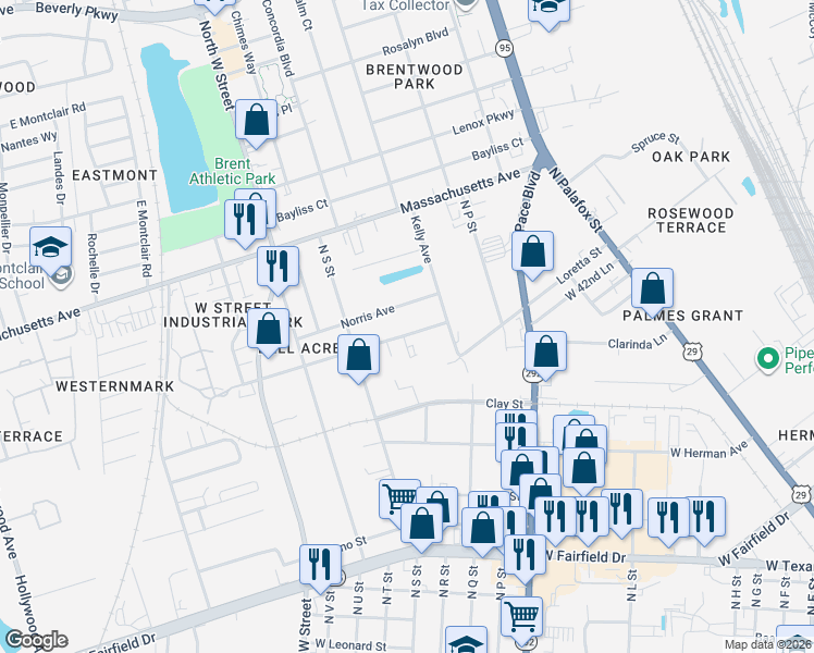 map of restaurants, bars, coffee shops, grocery stores, and more near 2312 Truman Avenue in Pensacola