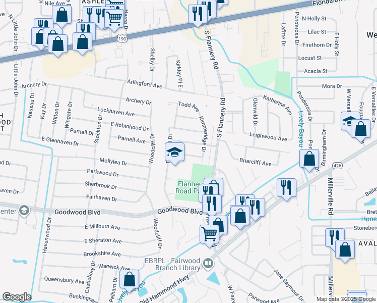 map of restaurants, bars, coffee shops, grocery stores, and more near 13323 Berwick Avenue in Baton Rouge