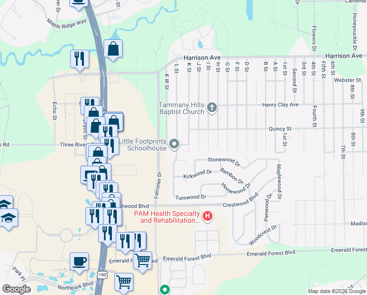 map of restaurants, bars, coffee shops, grocery stores, and more near 19498 9th Avenue in Covington