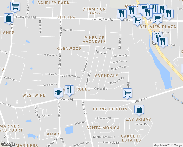 map of restaurants, bars, coffee shops, grocery stores, and more near 5718 Graymont Lane in Pensacola