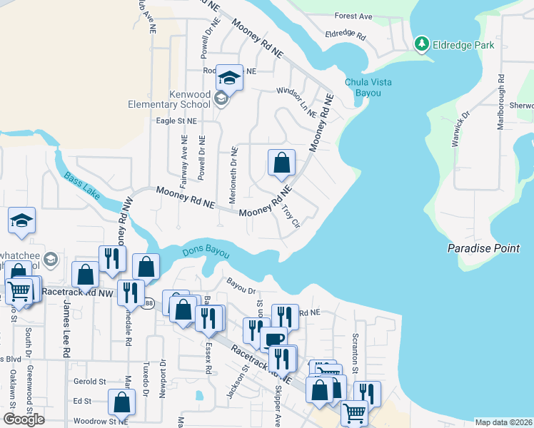 map of restaurants, bars, coffee shops, grocery stores, and more near 1226 Twin Bay Drive in Fort Walton Beach