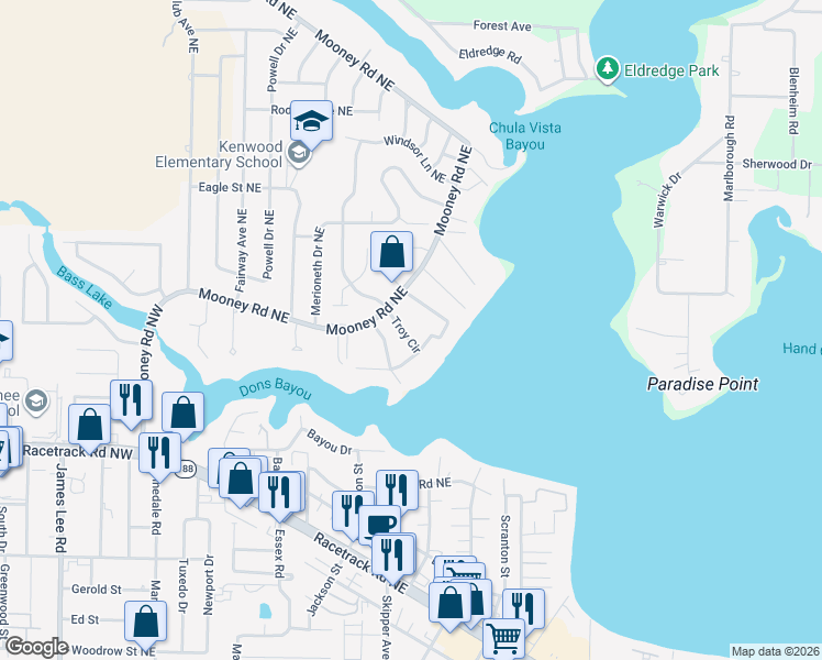 map of restaurants, bars, coffee shops, grocery stores, and more near 107 Troy Circle in Fort Walton Beach