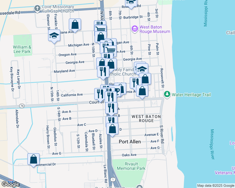 map of restaurants, bars, coffee shops, grocery stores, and more near 747 California Avenue in Port Allen