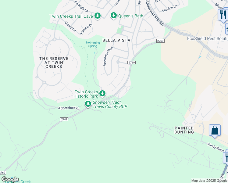 map of restaurants, bars, coffee shops, grocery stores, and more near 3204 Argento Place in Cedar Park
