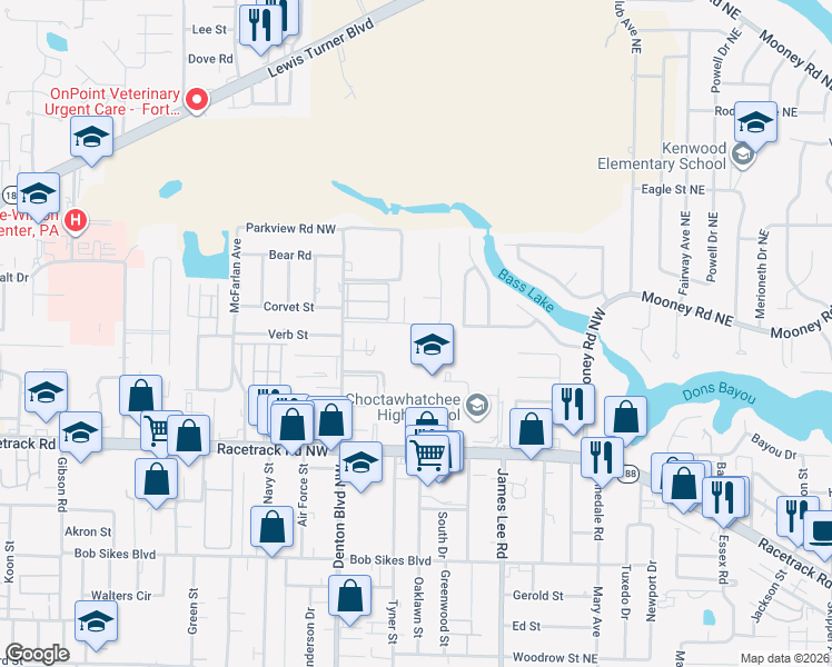 map of restaurants, bars, coffee shops, grocery stores, and more near 28 Cinderella Lane Northwest in Fort Walton Beach