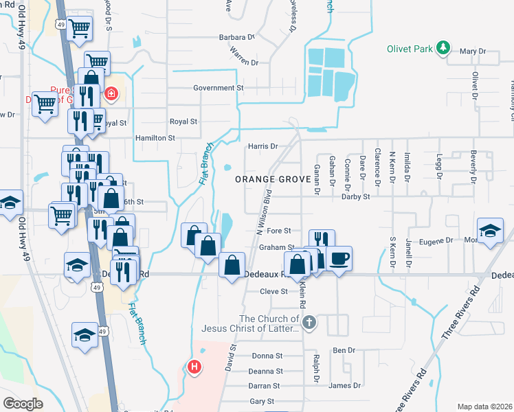 map of restaurants, bars, coffee shops, grocery stores, and more near 11390 Harris Drive in Gulfport