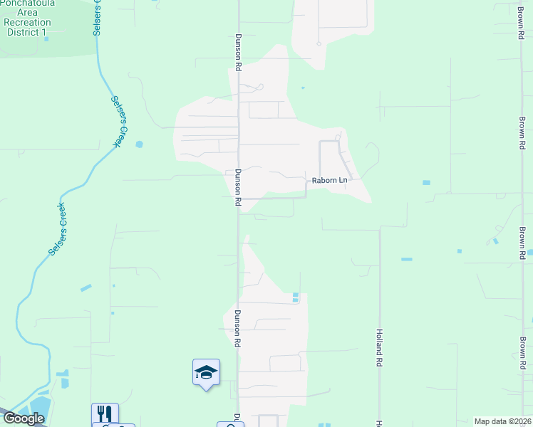 map of restaurants, bars, coffee shops, grocery stores, and more near 41128 Dunson Road in Ponchatoula