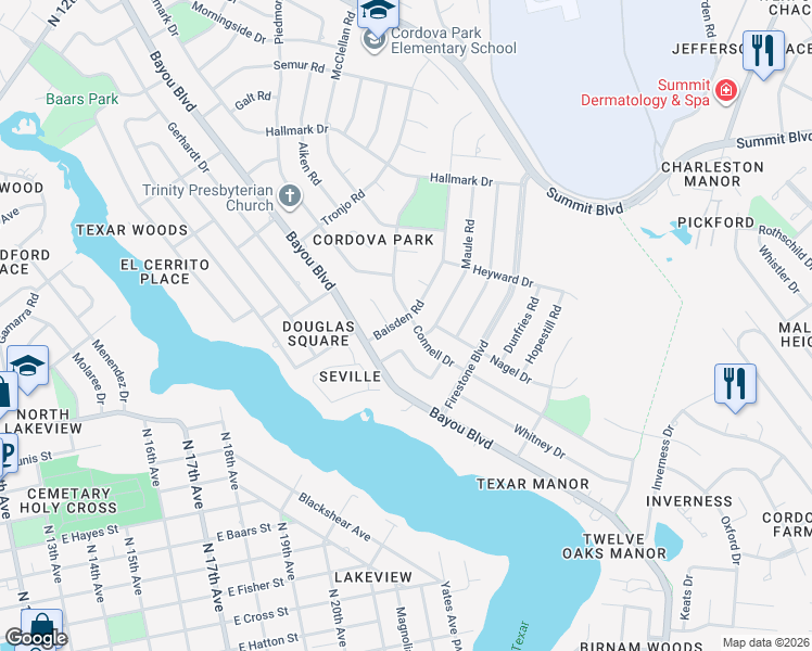 map of restaurants, bars, coffee shops, grocery stores, and more near 2381 Connell Drive in Pensacola