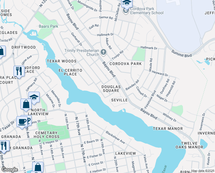 map of restaurants, bars, coffee shops, grocery stores, and more near 3455 Dunwoody Drive in Pensacola