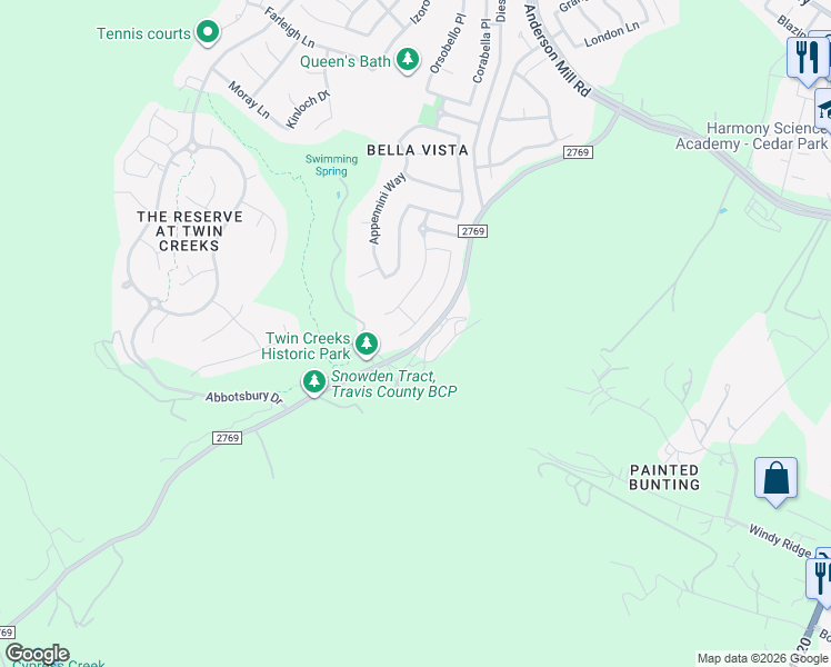 map of restaurants, bars, coffee shops, grocery stores, and more near 3200 Argento Place in Cedar Park