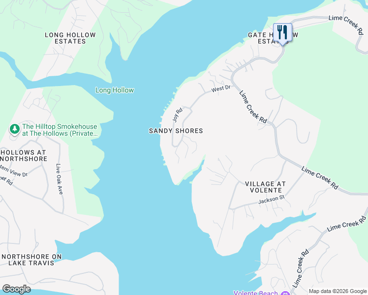 map of restaurants, bars, coffee shops, grocery stores, and more near 8101 Sharon Road in Volente