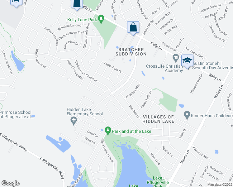 map of restaurants, bars, coffee shops, grocery stores, and more near 18508 Silent Water Way in Pflugerville