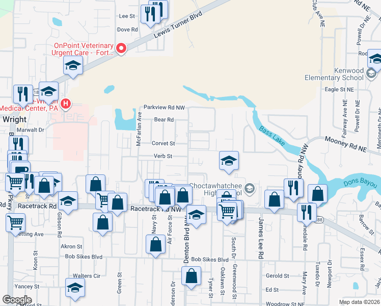 map of restaurants, bars, coffee shops, grocery stores, and more near 933 Denton Boulevard Northwest in Fort Walton Beach