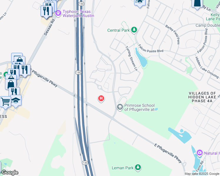 map of restaurants, bars, coffee shops, grocery stores, and more near 2103 Dillon Pond Lane in Pflugerville