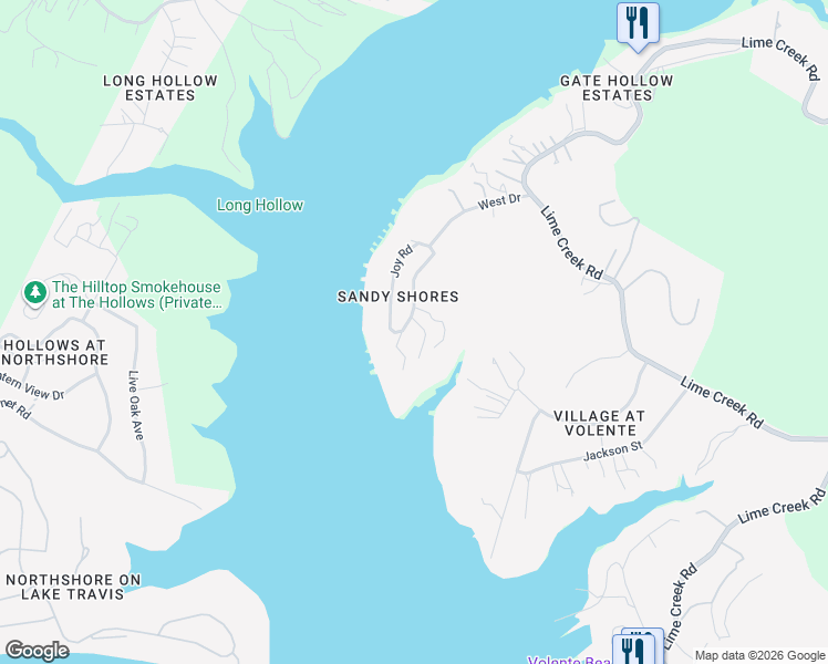 map of restaurants, bars, coffee shops, grocery stores, and more near 8101 Sharon Road in Volente