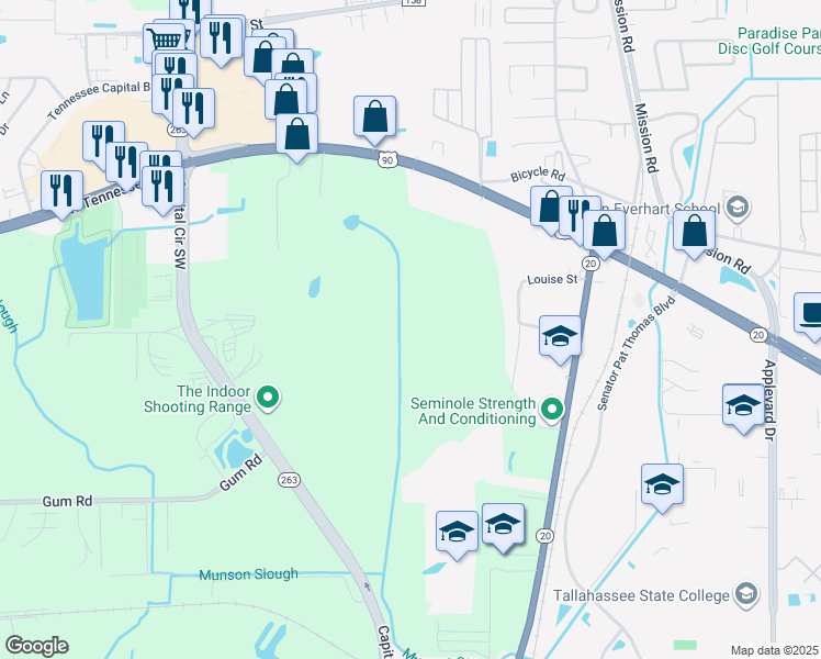 map of restaurants, bars, coffee shops, grocery stores, and more near in Tallahassee