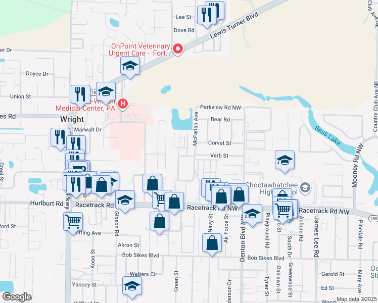 map of restaurants, bars, coffee shops, grocery stores, and more near 941 Ashley Lane in Fort Walton Beach