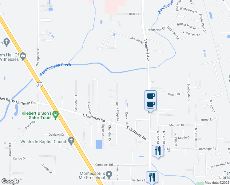 map of restaurants, bars, coffee shops, grocery stores, and more near 15774 Elderberry Street in Ponchatoula
