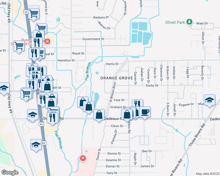 map of restaurants, bars, coffee shops, grocery stores, and more near 11390 Harris Drive in Gulfport