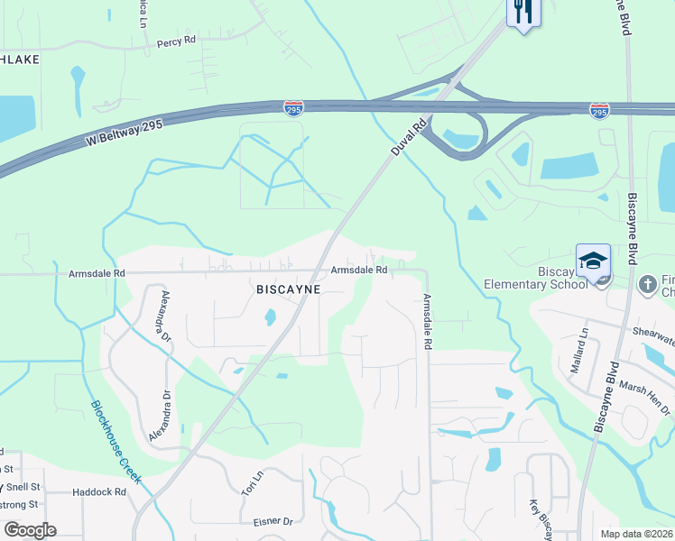 map of restaurants, bars, coffee shops, grocery stores, and more near 12130 Armsdale Road in Jacksonville