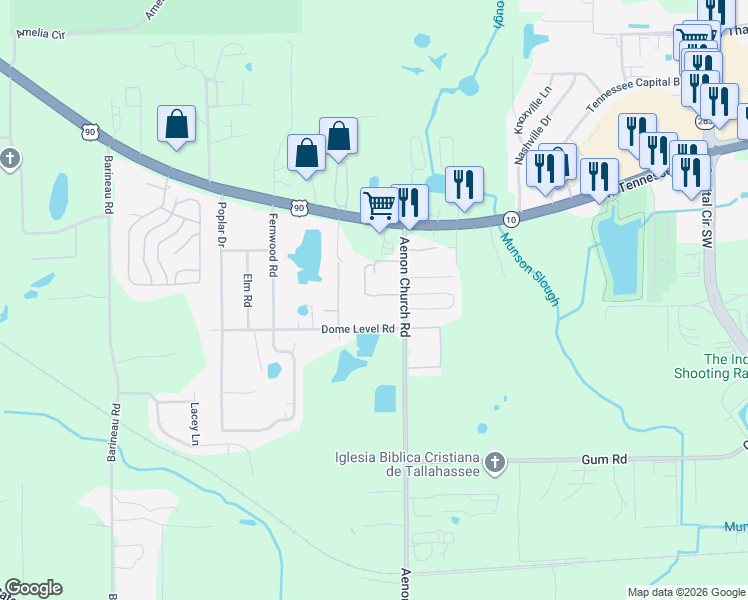 map of restaurants, bars, coffee shops, grocery stores, and more near 6010 Dome Level Road in Tallahassee