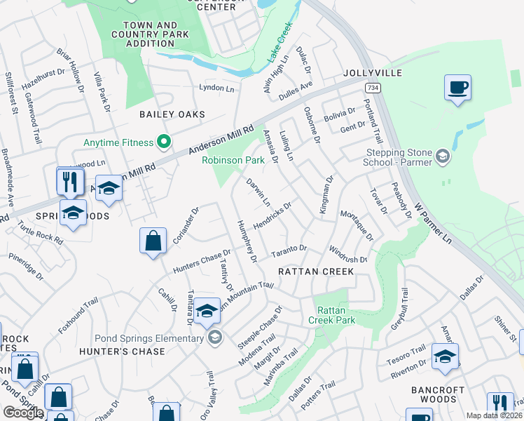 map of restaurants, bars, coffee shops, grocery stores, and more near 8106 Hendricks Drive in Austin