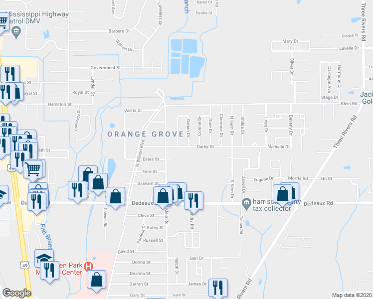 map of restaurants, bars, coffee shops, grocery stores, and more near 213 Darby Street in Gulfport