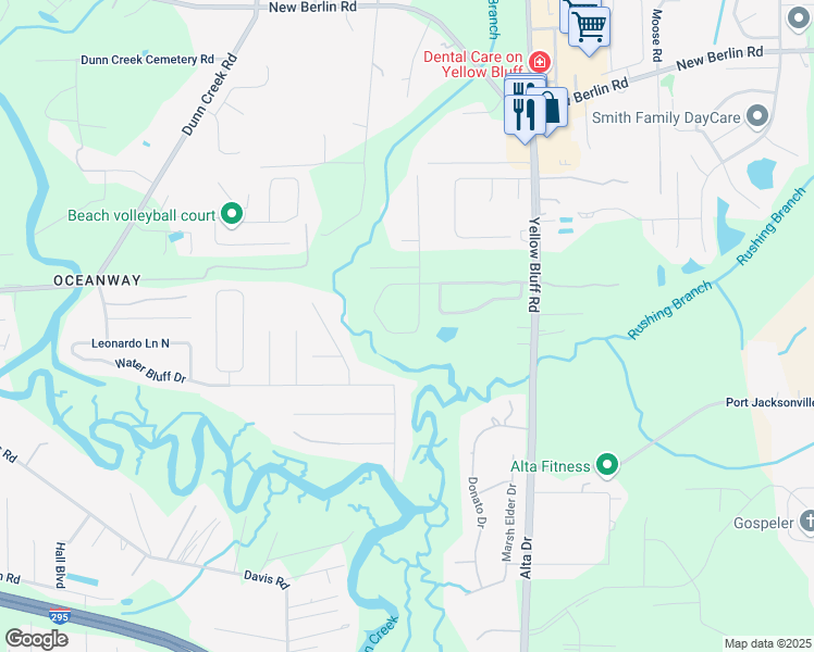 map of restaurants, bars, coffee shops, grocery stores, and more near 2985 Captiva Bluff Road South in Jacksonville
