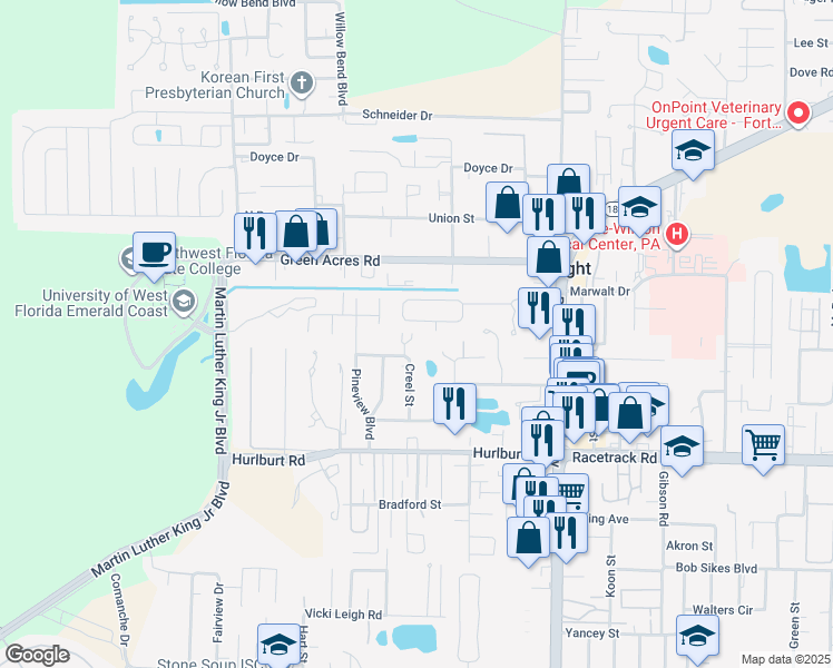 map of restaurants, bars, coffee shops, grocery stores, and more near 1842 Sod Drive in Fort Walton Beach