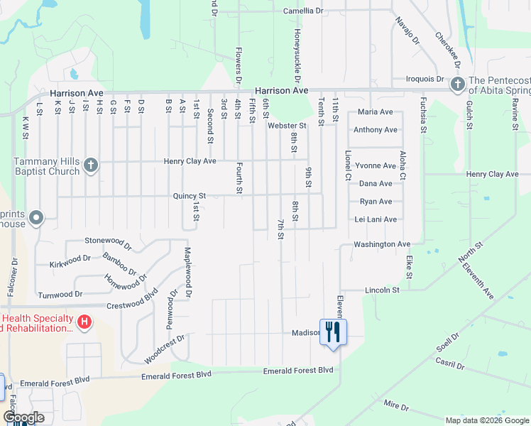 map of restaurants, bars, coffee shops, grocery stores, and more near 70269 7th Street in Covington