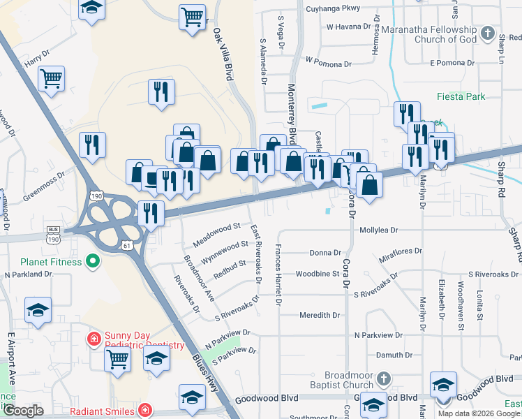 map of restaurants, bars, coffee shops, grocery stores, and more near 9228 Florida Boulevard in Baton Rouge