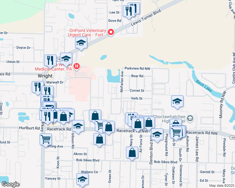 map of restaurants, bars, coffee shops, grocery stores, and more near 300 Verb Street in Fort Walton Beach