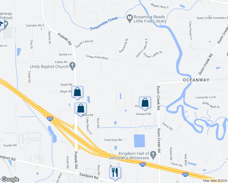 map of restaurants, bars, coffee shops, grocery stores, and more near 11940 Hayden Lakes Circle in Jacksonville