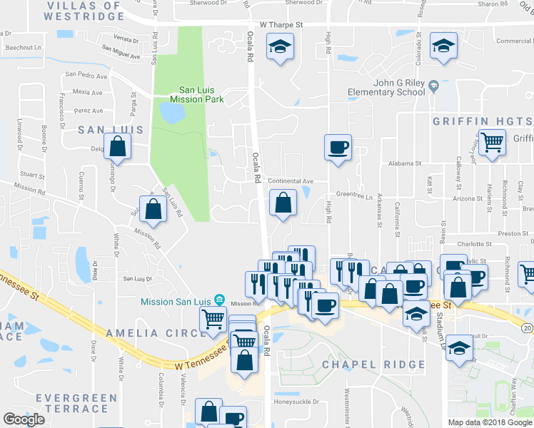 map of restaurants, bars, coffee shops, grocery stores, and more near 1079 Ocala Road in Tallahassee